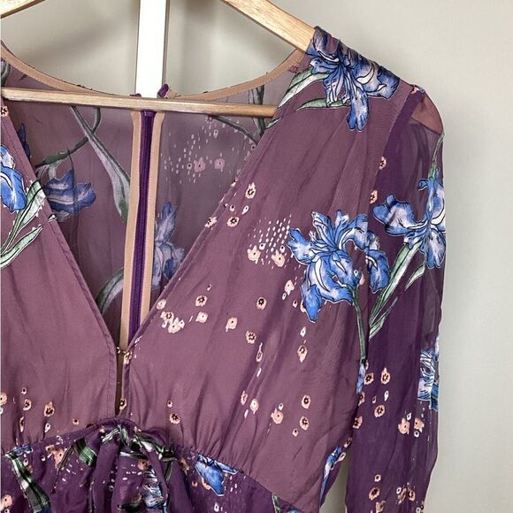For Love and Lemons Anthro Sz M Silk Floral Purple Dress - Picture 1 of 8